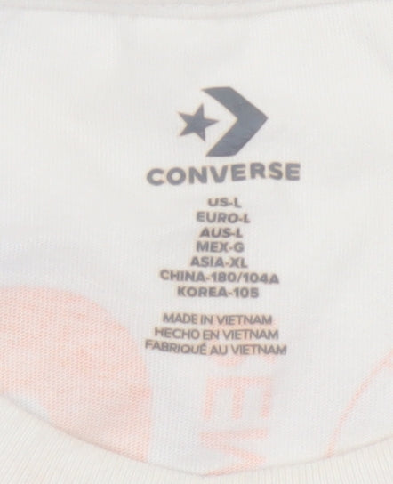 Converse Mens White L Graphic Logo Basketball Short Sleeve T-Shirt