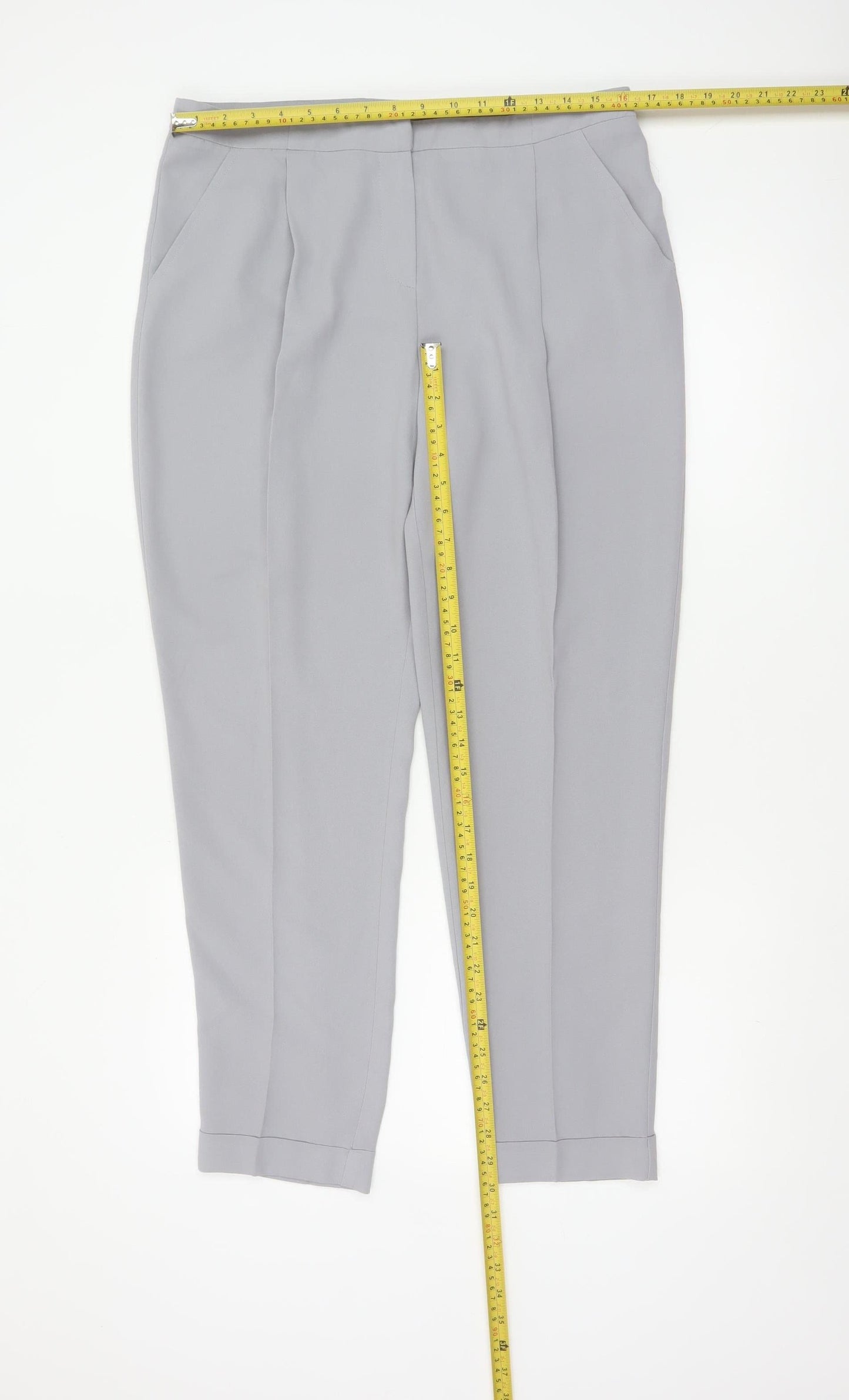 Dorothy Perkins Women Grey UK 14 Tapered Cuffed Tailored Trousers