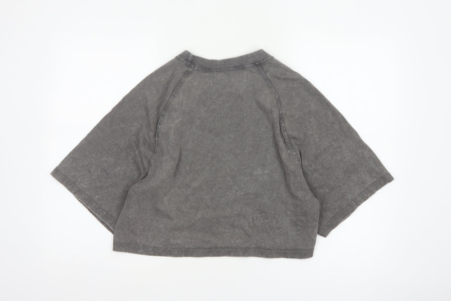 Zara Women Grey UK 8 Cropped Cotton Raglan Sleeve T-Shirt