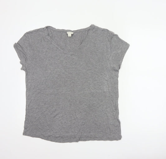 Monsoon Women Grey UK 16 V-Neck Short Sleeve Basic Viscose T-Shirt