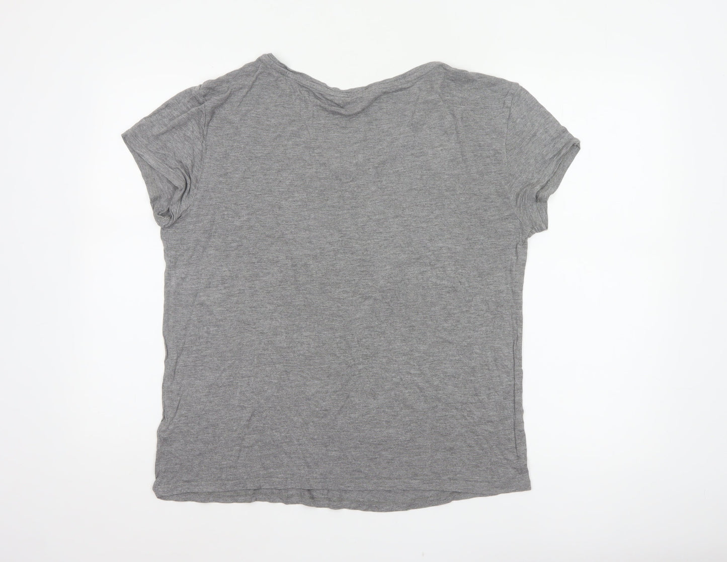 Monsoon Women Grey UK 16 V-Neck Short Sleeve Basic Viscose T-Shirt