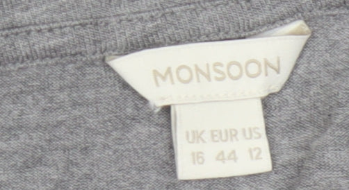 Monsoon Women Grey UK 16 V-Neck Short Sleeve Basic Viscose T-Shirt