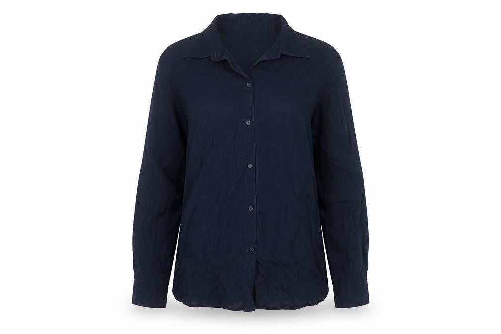 Front view of Massimo Dutti Women Blue UK 10 Lyocell Collared Button-Up Shirt