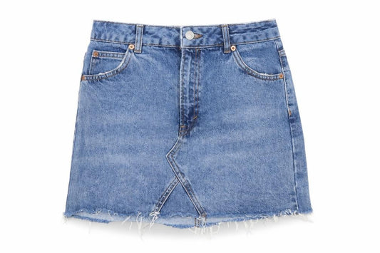 Topshop Moto Women Blue UK 10 A-Line Denim Mini Skirt Raw Hem