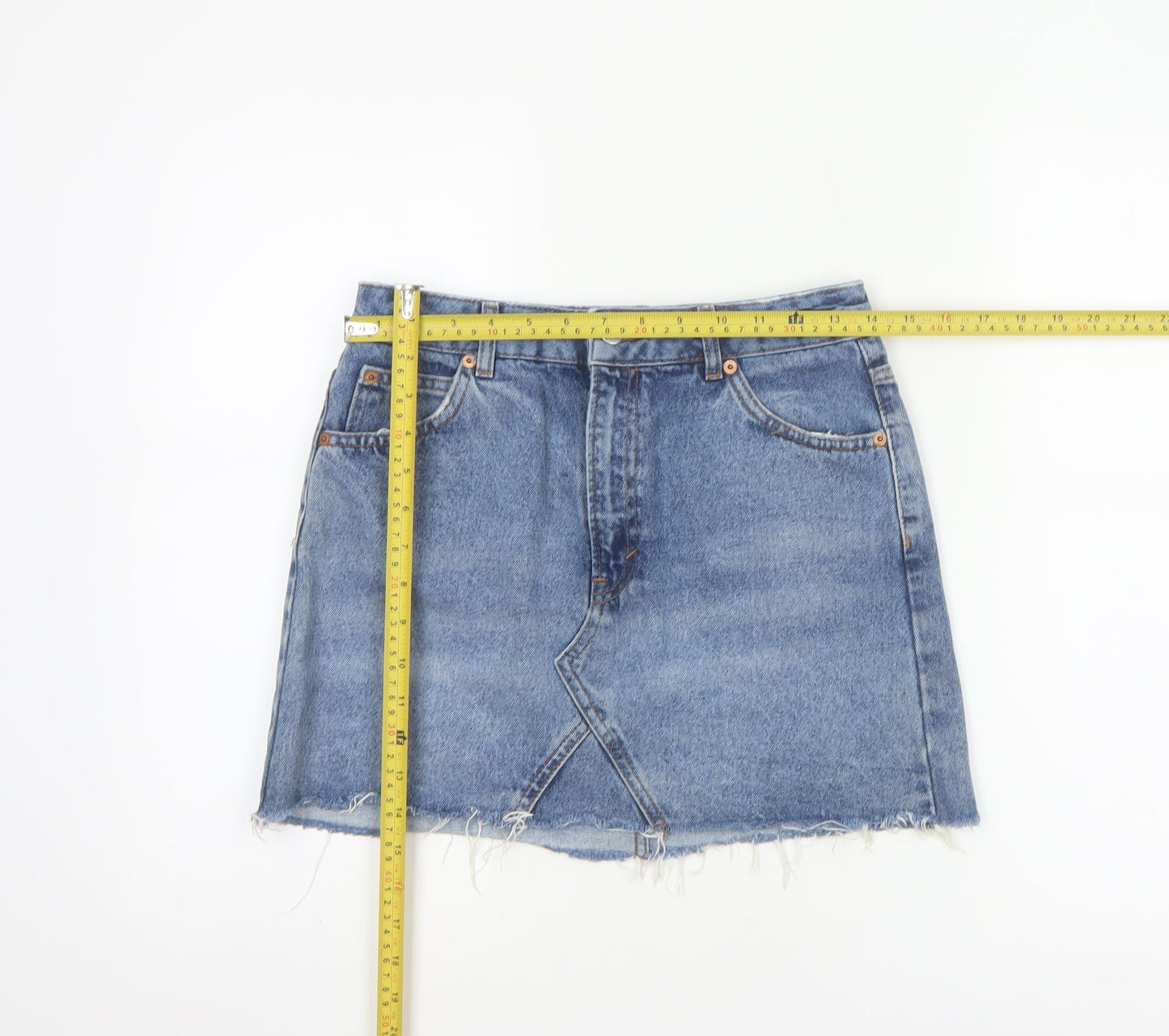 Topshop Moto Women Blue UK 10 A-Line Denim Mini Skirt Raw Hem