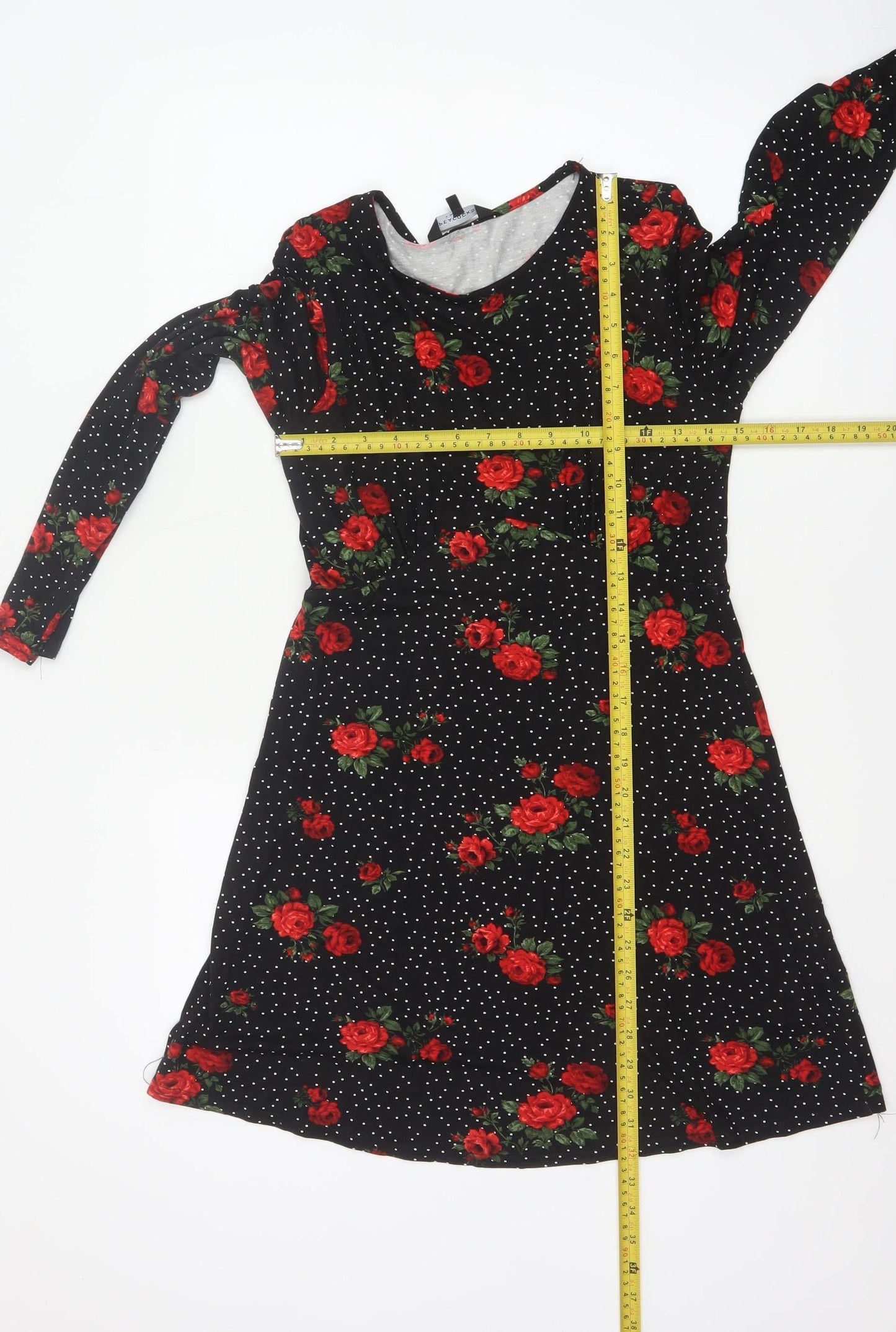 Peacocks Women Black Red Rose Floral Fit & Flare Dress Size 10