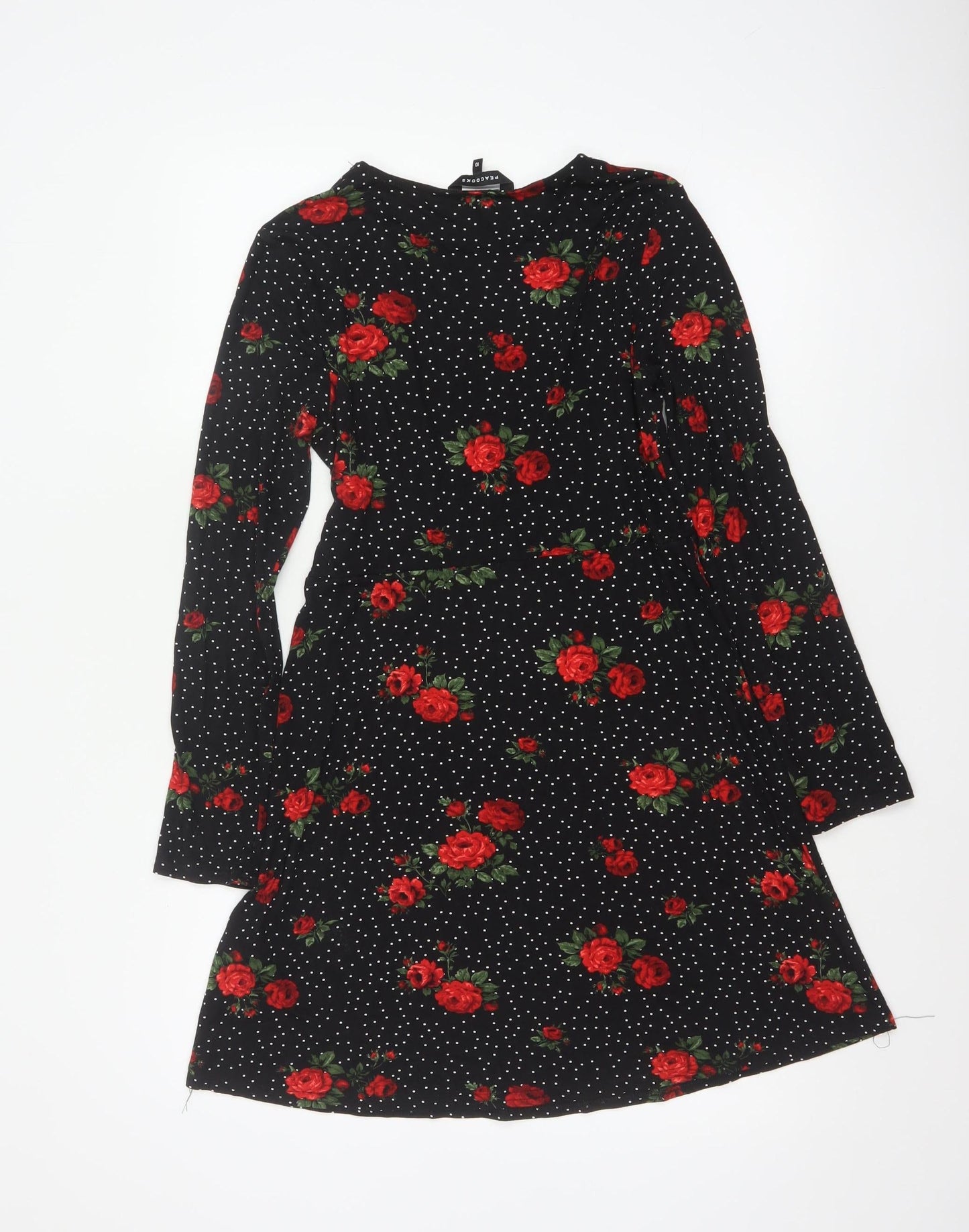Peacocks Women Black Red Rose Floral Fit & Flare Dress Size 10