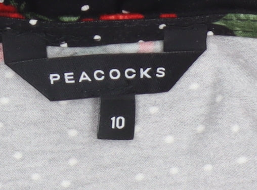 Peacocks Women Black Red Rose Floral Fit & Flare Dress Size 10