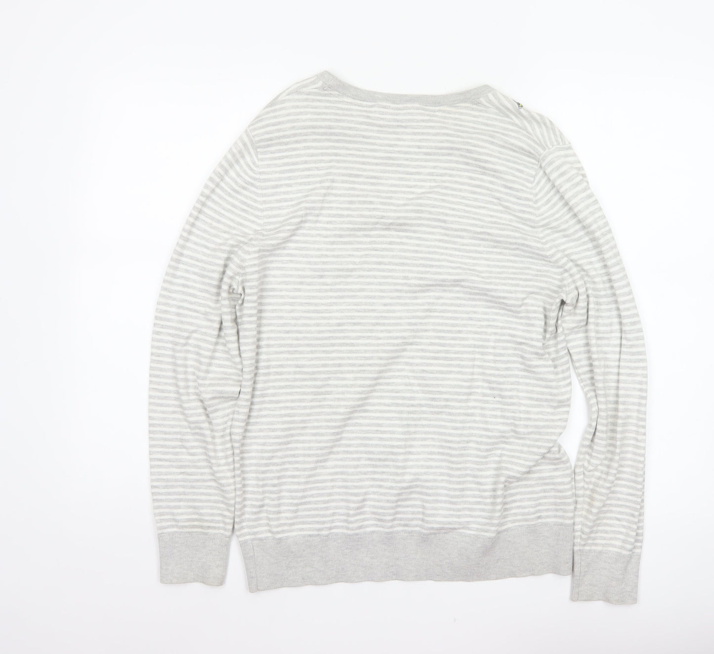 Laura Ashley Women Grey UK 16 Bee Embroidered Stripe Knit Jumper
