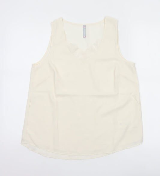 Blancheporte Women Ivory UK 14 Lined Lace V-Neck Camisole Tank Top