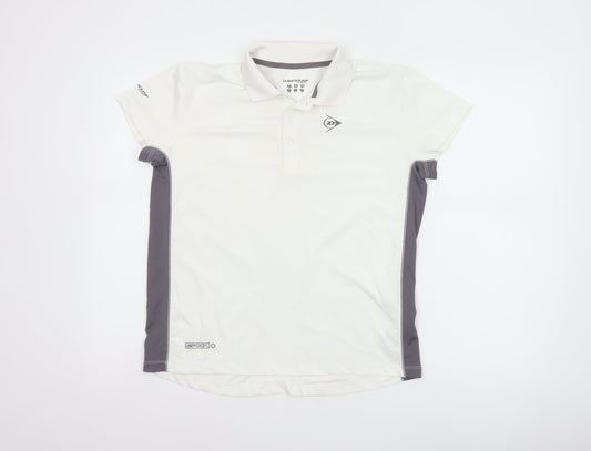 Dunlop Boys White Grey 13-14 Years Sports Polo Shirt Mesh