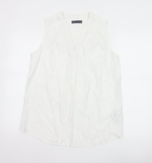 Marks and Spencer Women White Size 12 Sleeveless V-Neck Blouse