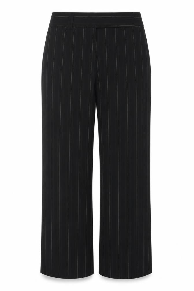 Next Women Black Pinstripe Wide Leg Tailored Trousers UK 16L
