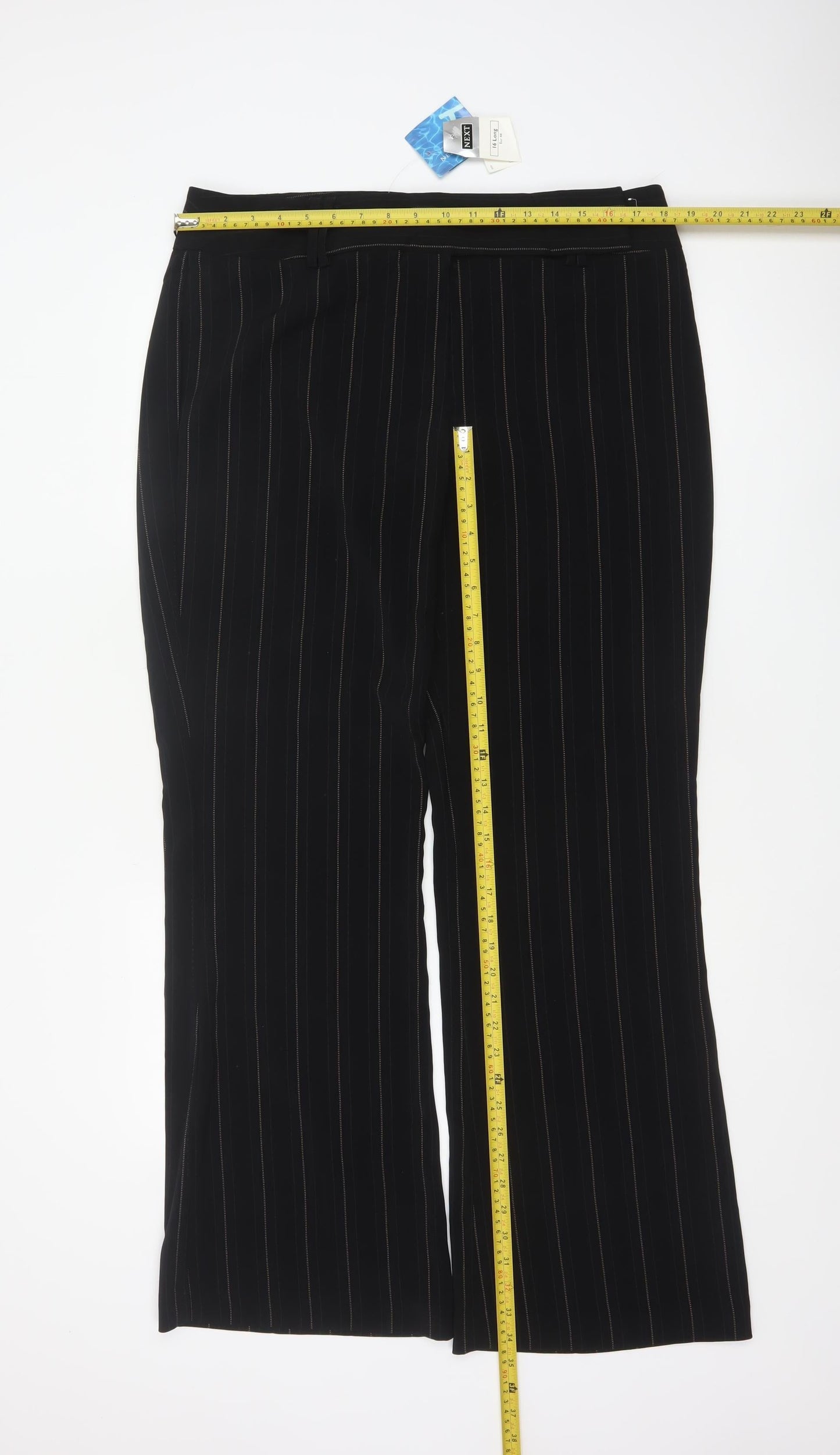 Next Women Black Pinstripe Wide Leg Tailored Trousers UK 16L
