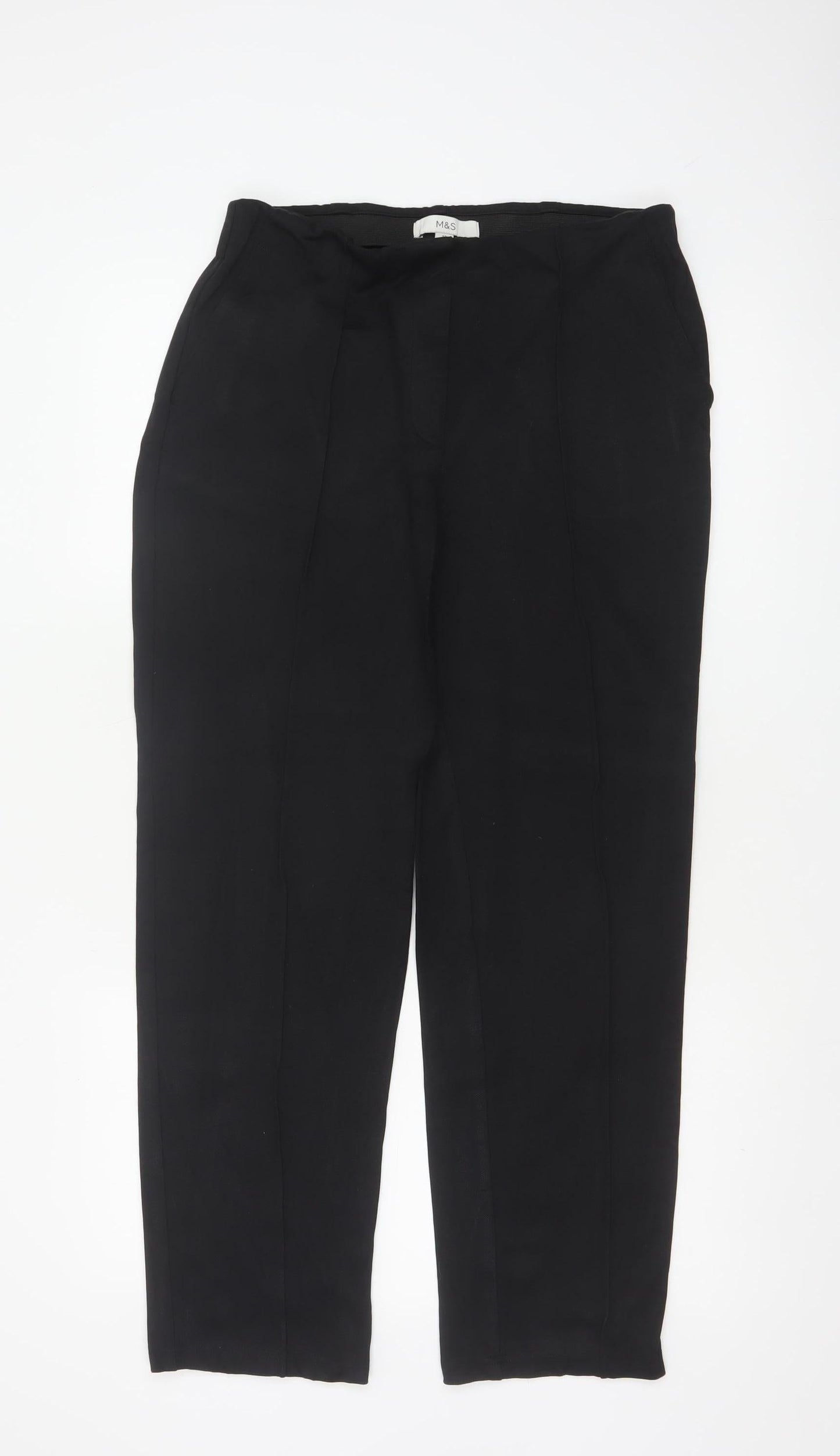 Marks & Spencer Women Black UK 12 Regular Straight Dress Trousers