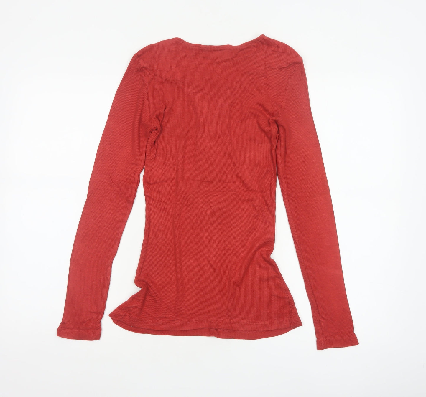 Pilot Women’s Red M Ribbed Lace Up V-Neck Long Sleeve Stretch Top