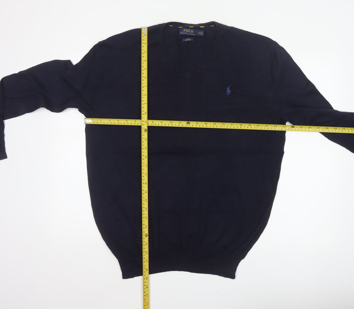 Polo Ralph Lauren Men’s Blue M Slim Fit Pima Cotton V-Neck Jumper