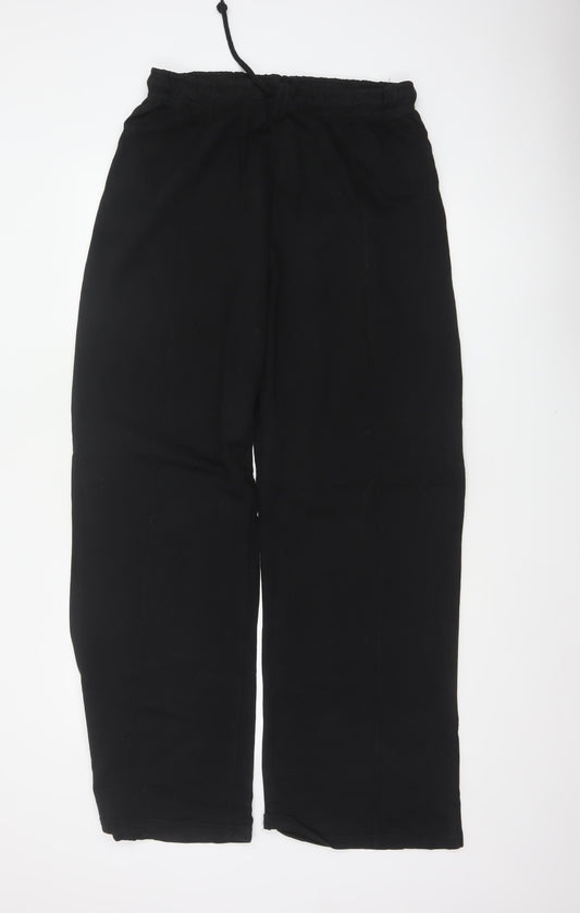 Zara Women Black L Wide-Leg Drawstring Cotton Trousers