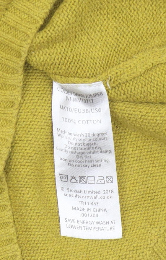 Seasalt Cornwall Women’s Yellow Cotton Pocket Jumper UK 10 Round Neck