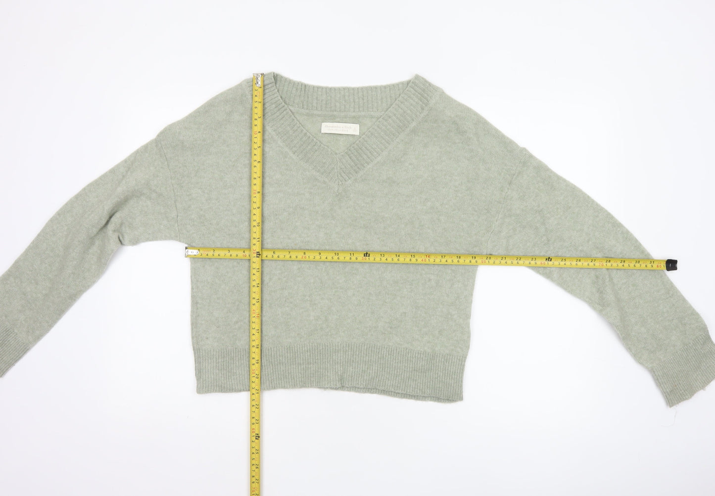 Abercrombie & Fitch Women Green S Merino Blend V-Neck Pullover Jumper
