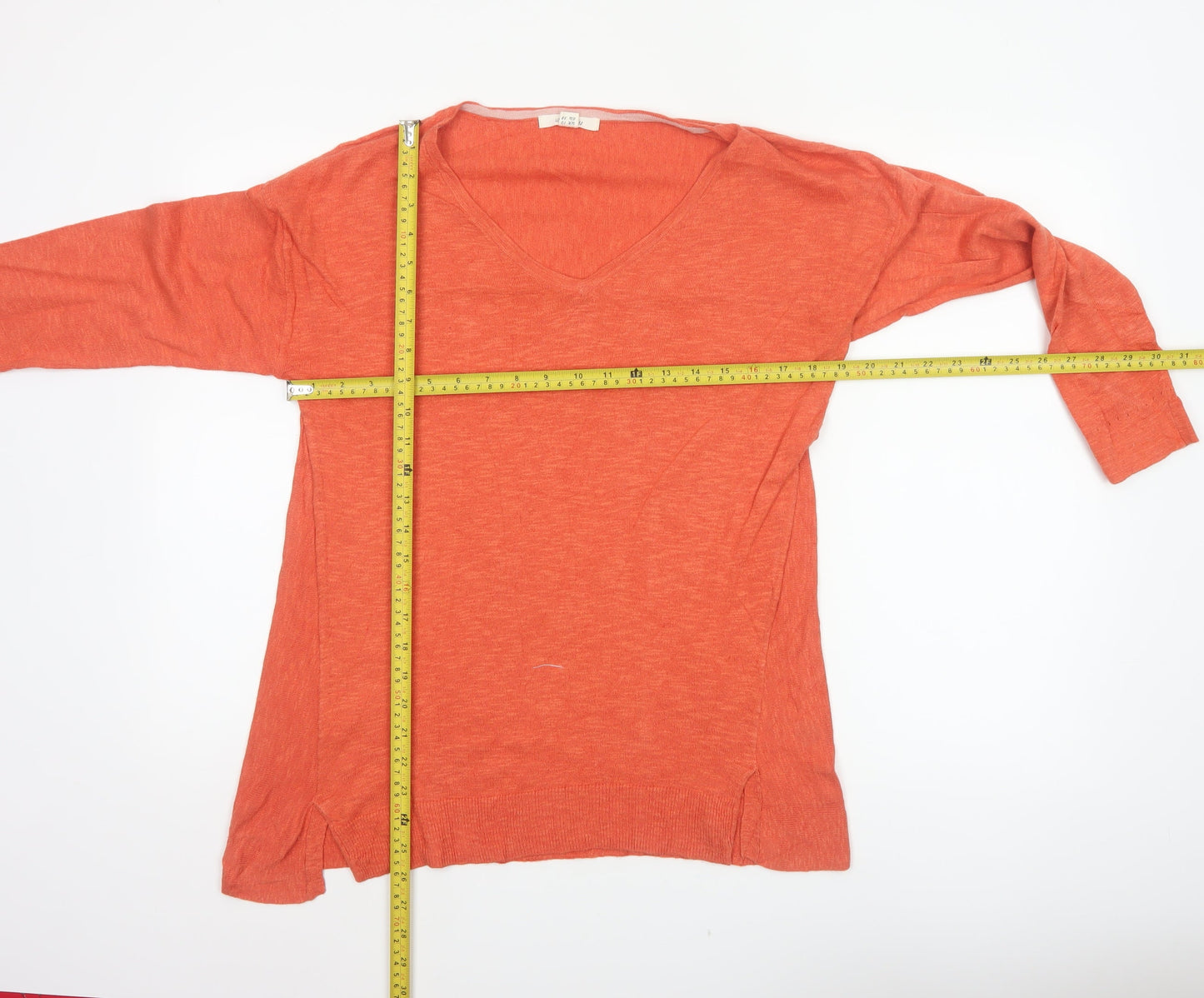 White Stuff Women Orange UK 10 Linen Cotton V-Neck Knit Jumper