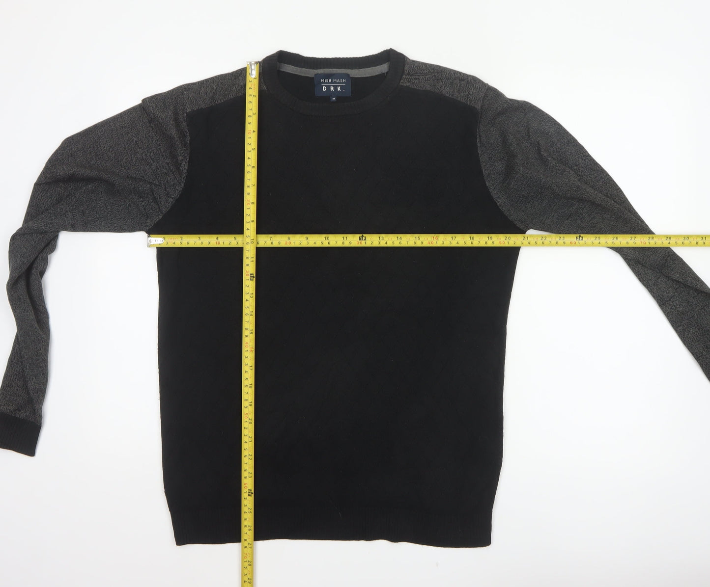 Mish Mash DRK Men’s Black Grey M Argyle Knit Crew Neck Jumper