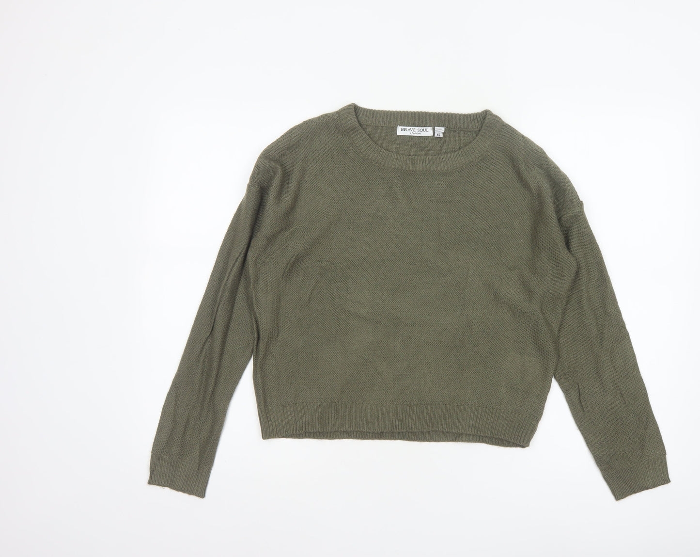 Brave Soul Women Green XS Crew Neck Knit Pullover Jumper
