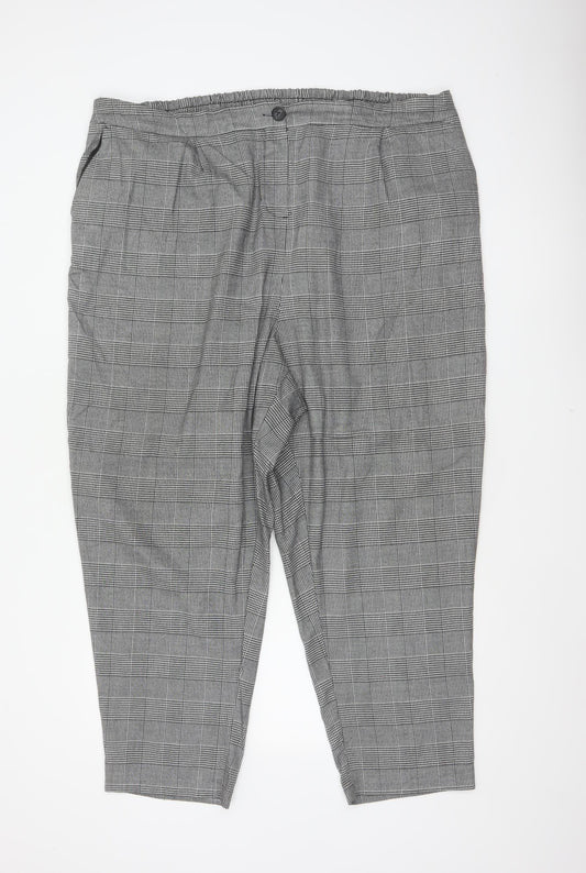 New Look Curves Women Grey Check Tapered Trousers UK 24 Elastic Waist