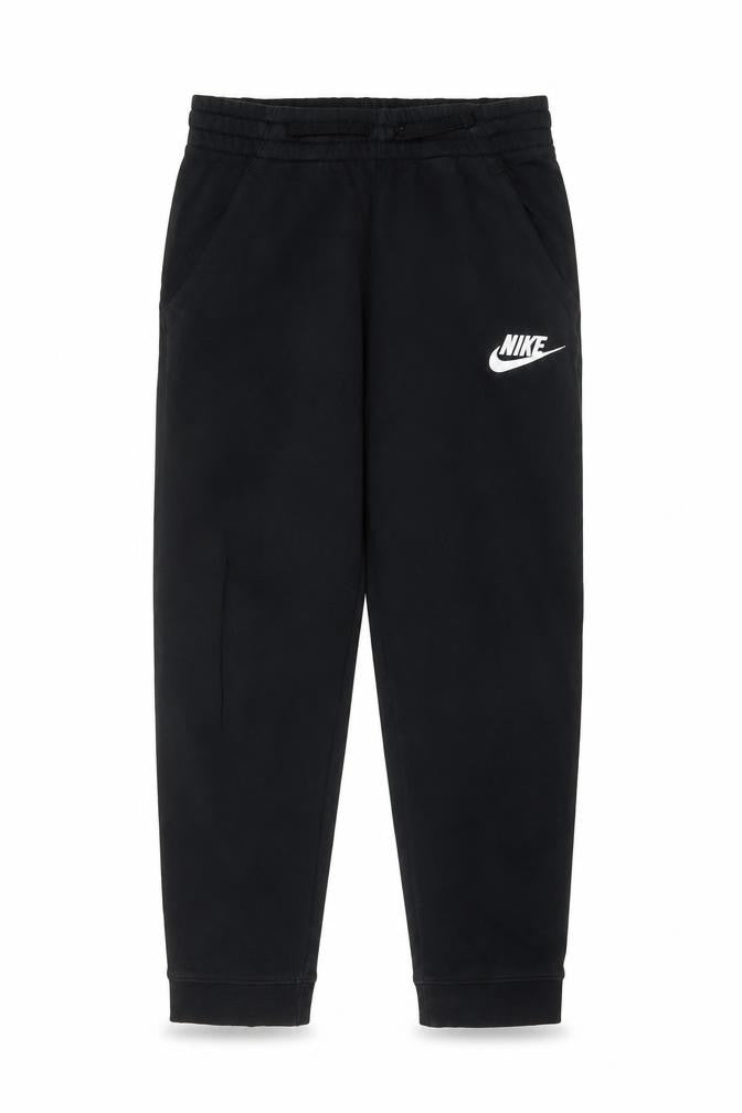 Front view of Nike boys’ black, size 158, jogger sweatpants fleece logo pockets