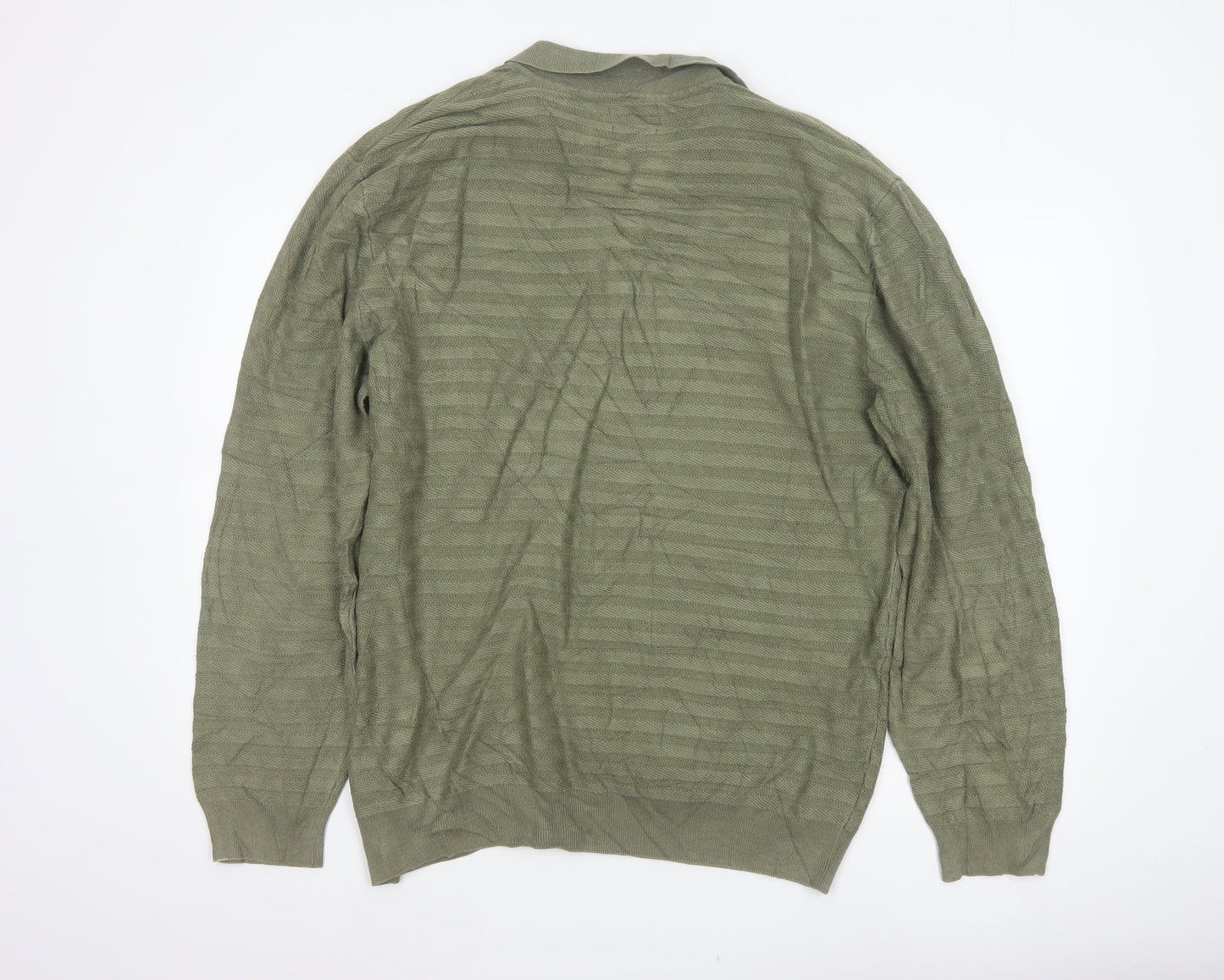 GANT Men’s Green 2XL Herringbone Knit Collared Henley Jumper