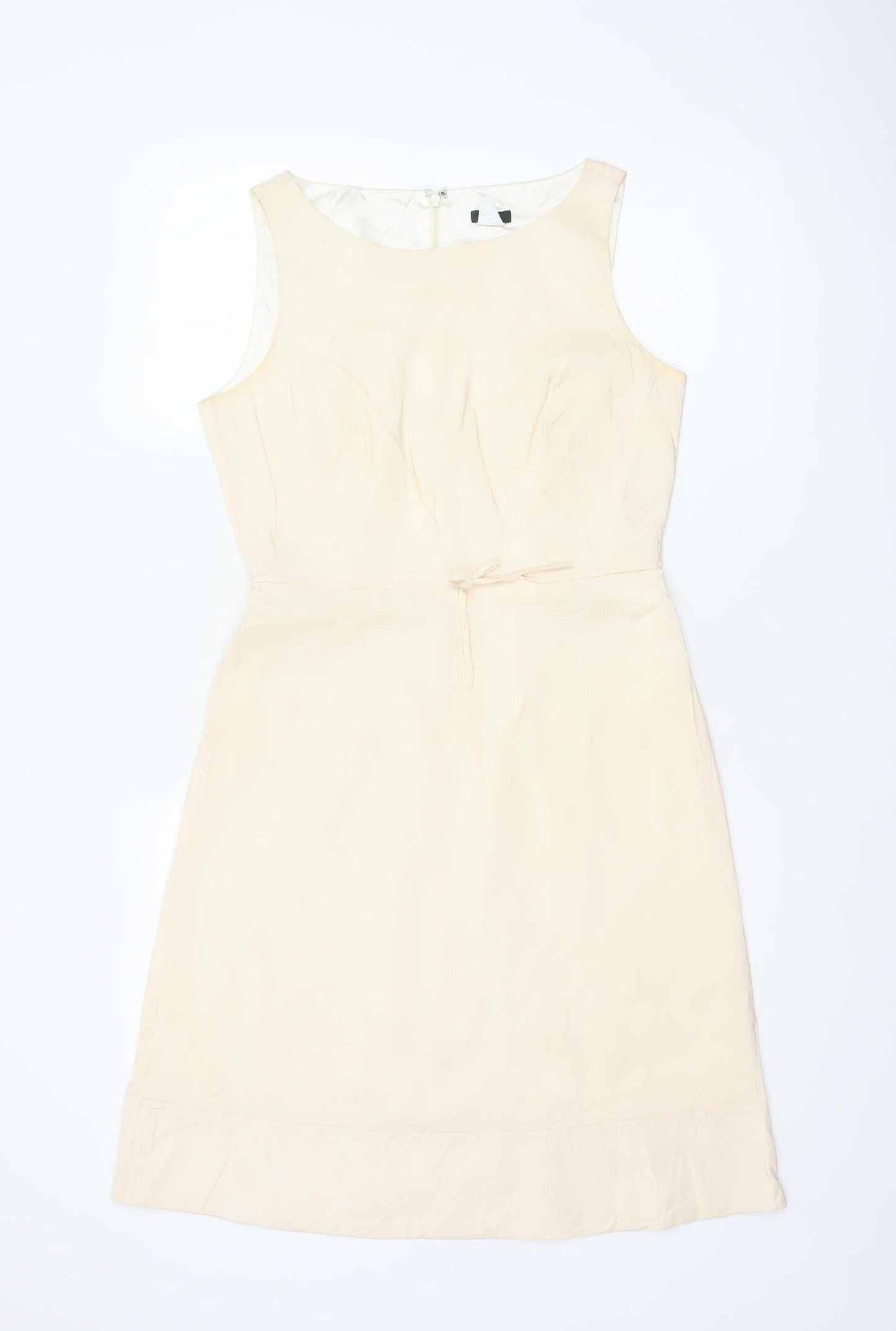 J.Crew Women Ivory Silk Petite UK 10 A-Line Knee Length Dress