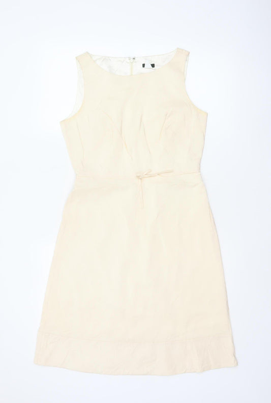 J.Crew Women Ivory Silk Petite UK 10 A-Line Knee Length Dress