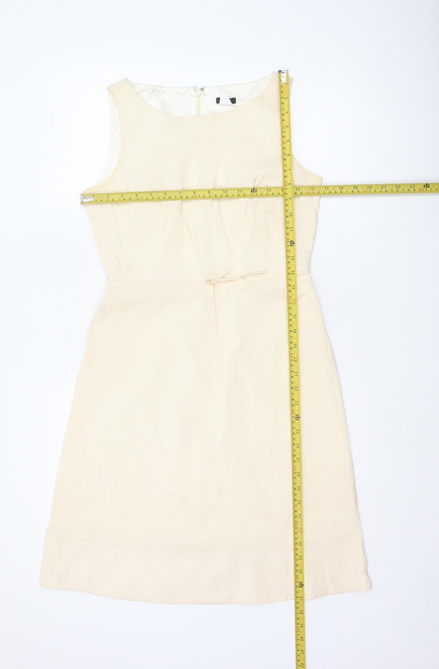 J.Crew Women Ivory Silk Petite UK 10 A-Line Knee Length Dress