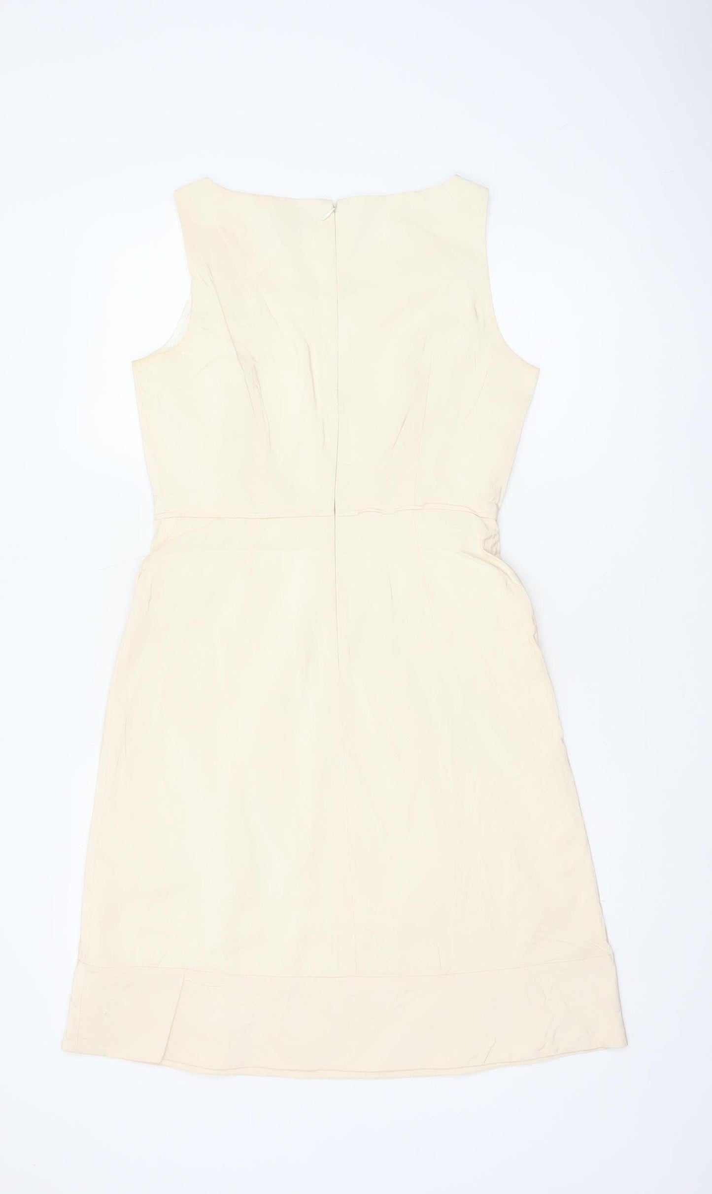 J.Crew Women Ivory Silk Petite UK 10 A-Line Knee Length Dress
