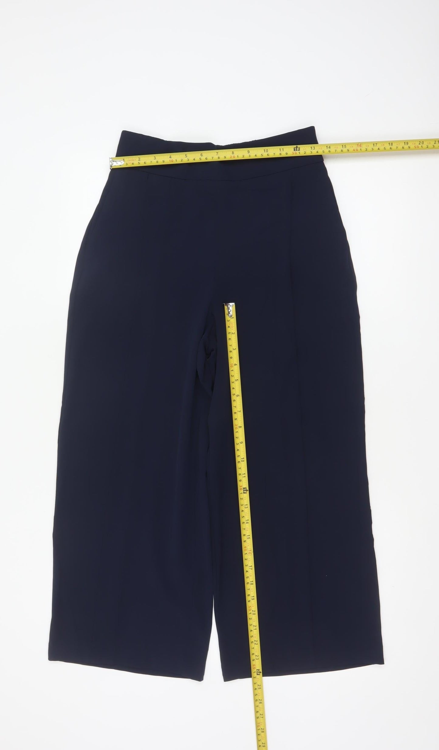 Zara Basic Women Blue XS High Rise Wide Leg Elastic Waist Trousers