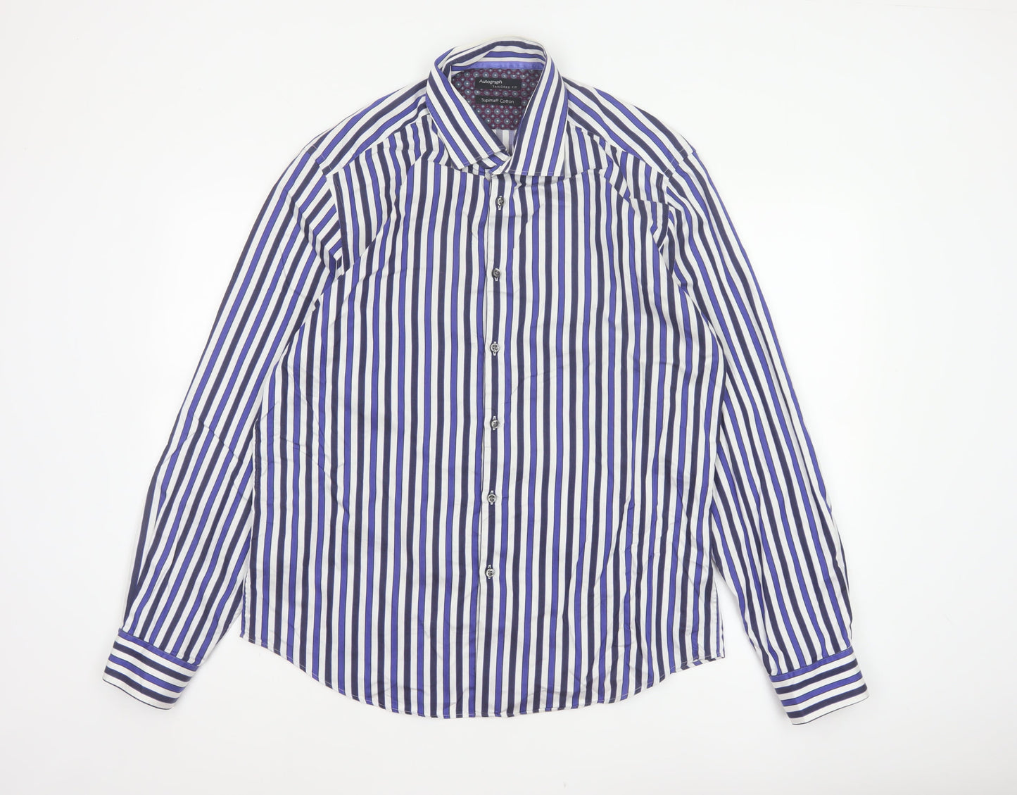 Marks & Spencer Men's Blue White Stripe XL Tailored Fit Cotton Shirt