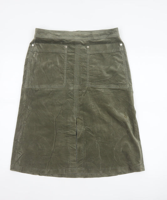 Marks and Spencer Women Green UK 14 A-Line Knee Length Cotton Skirt