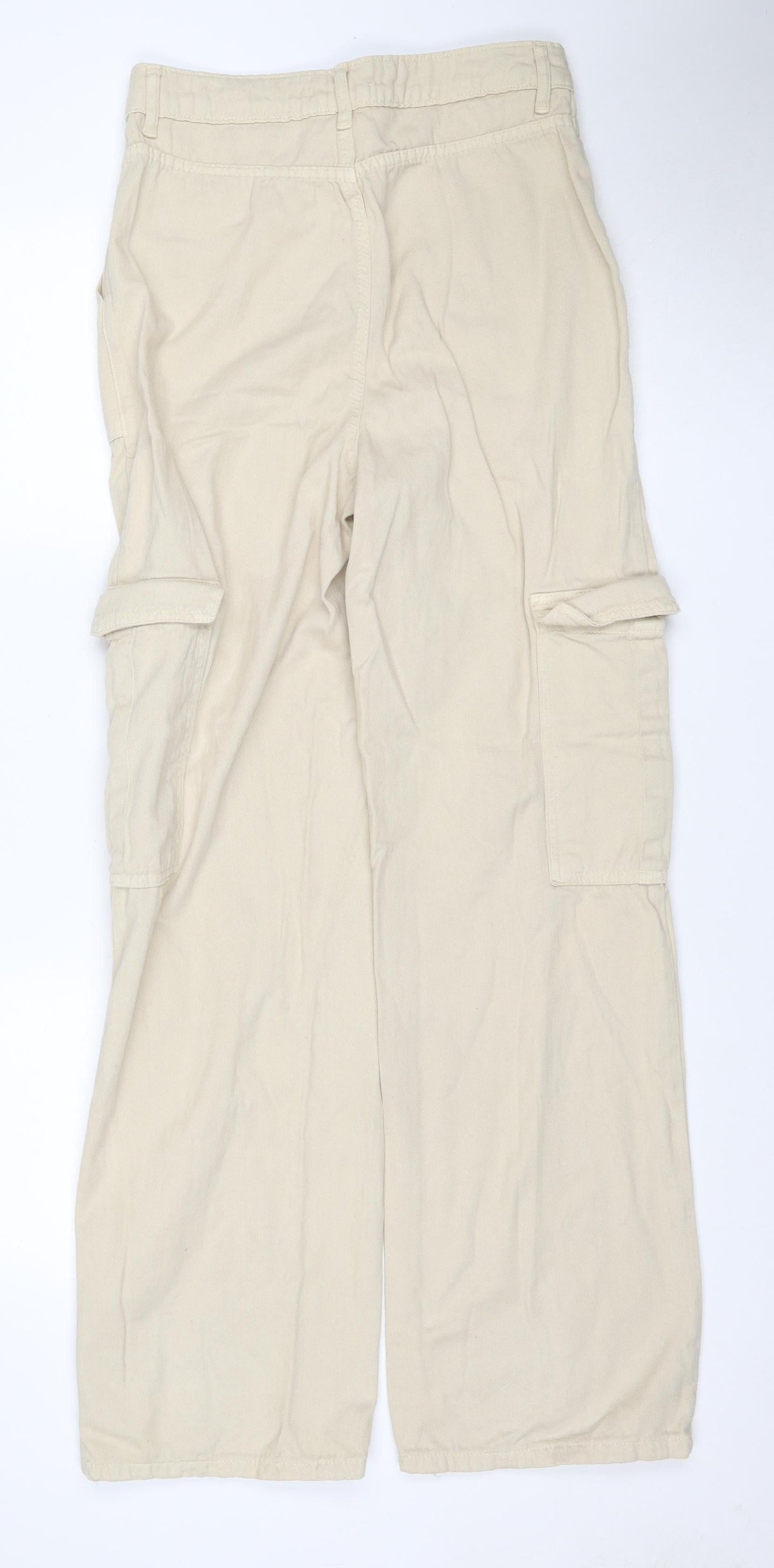 Boohoo Women Beige UK 10 Cotton Cargo Straight Leg Belted Trousers