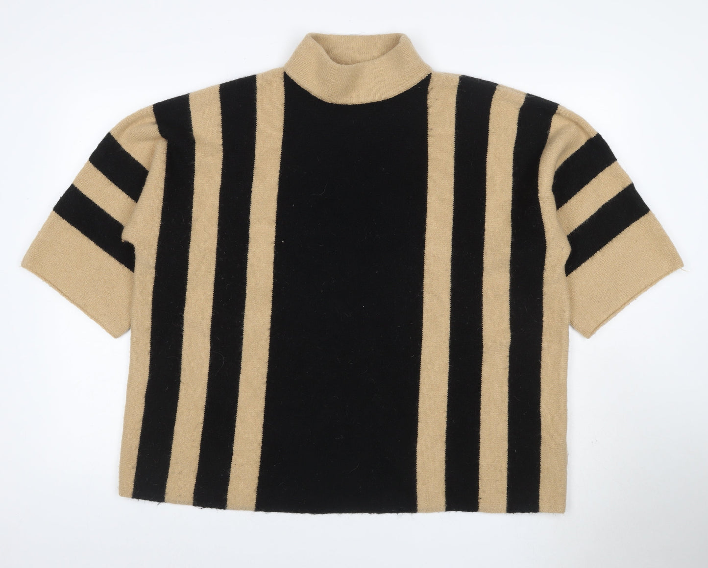 Wellis Women’s Beige Black Striped Roll Neck Short Sleeve Jumper S