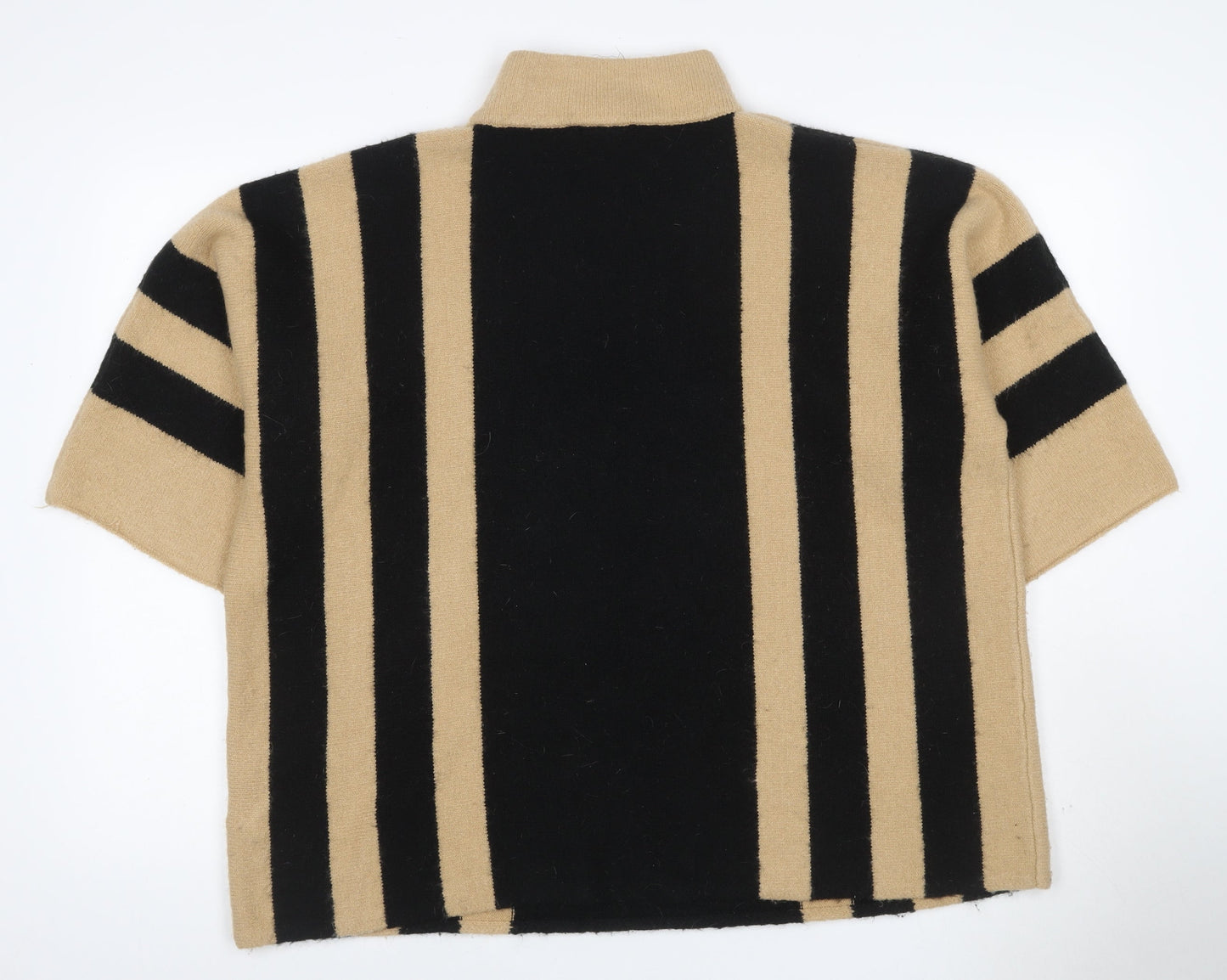 Wellis Women’s Beige Black Striped Roll Neck Short Sleeve Jumper S