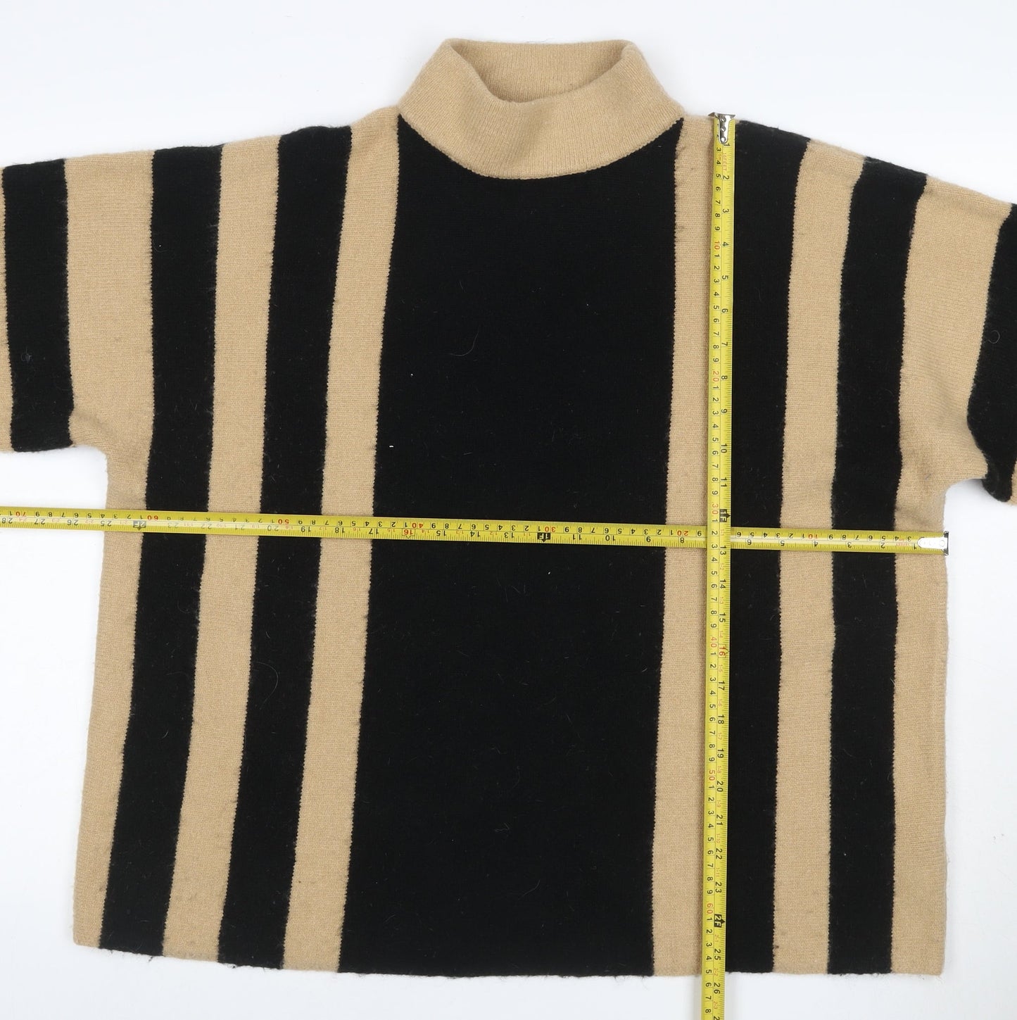 Wellis Women’s Beige Black Striped Roll Neck Short Sleeve Jumper S
