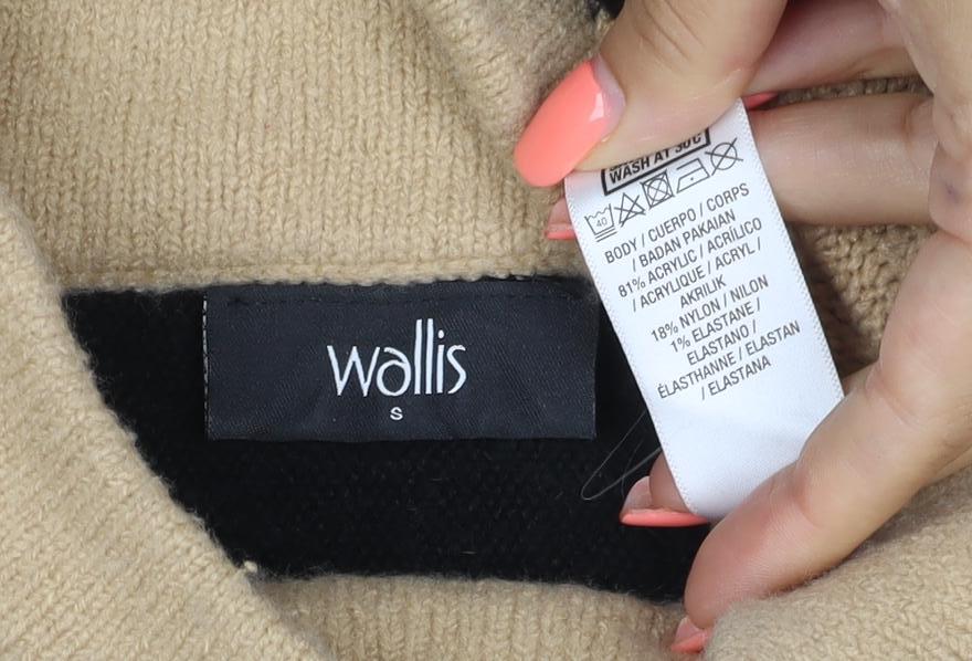 Wellis Women’s Beige Black Striped Roll Neck Short Sleeve Jumper S