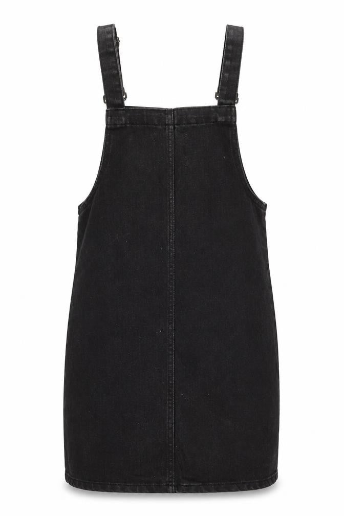 Front view of Denim Co Women Black UK 8 Pinafore Dungaree Dress Adjustable Straps