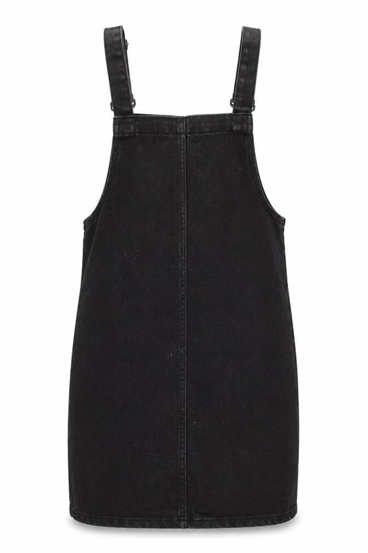 Front view of Denim Co Women Black UK 8 Pinafore Dungaree Dress Adjustable Straps