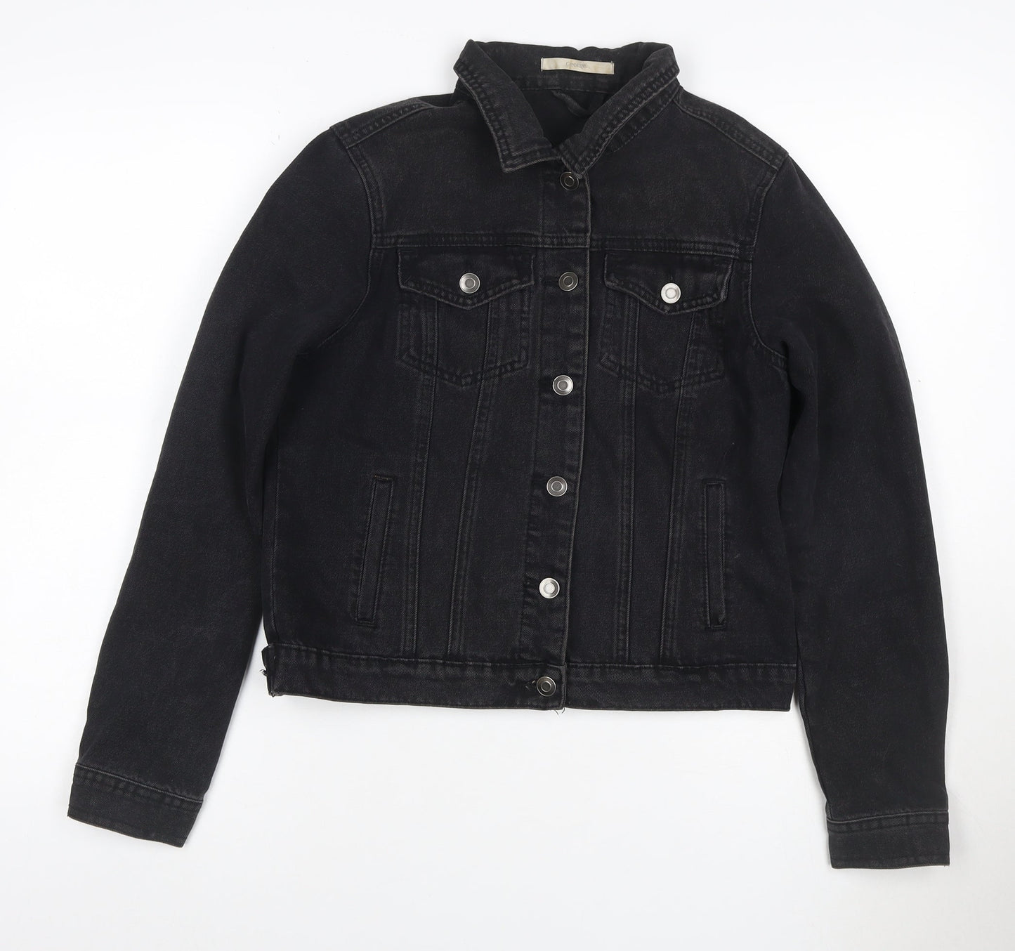 George Women’s Black Denim Jacket UK 10 Collared Button Up