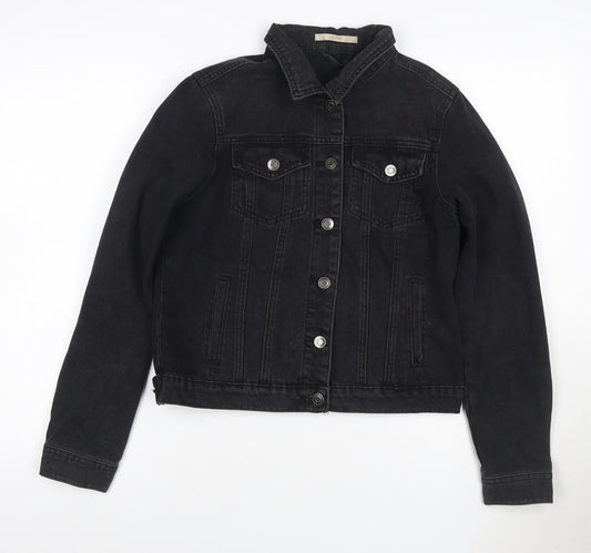 George Women’s Black Denim Jacket UK 10 Collared Button Up