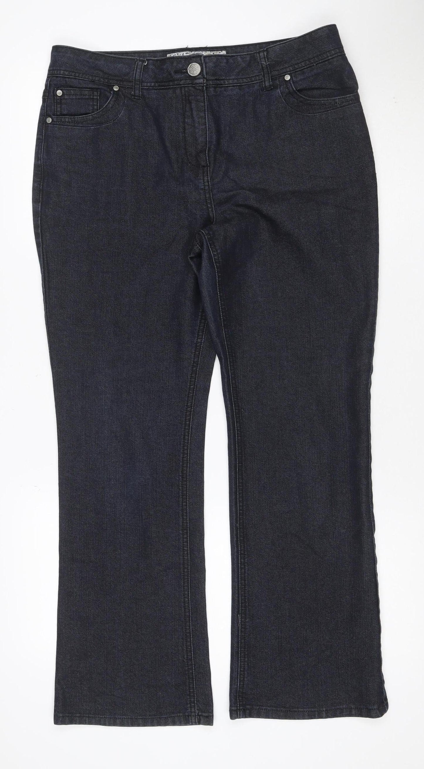 SOON Women’s Black Bootcut Stretch Jeans UK 14 Dark Wash 5 Pocket