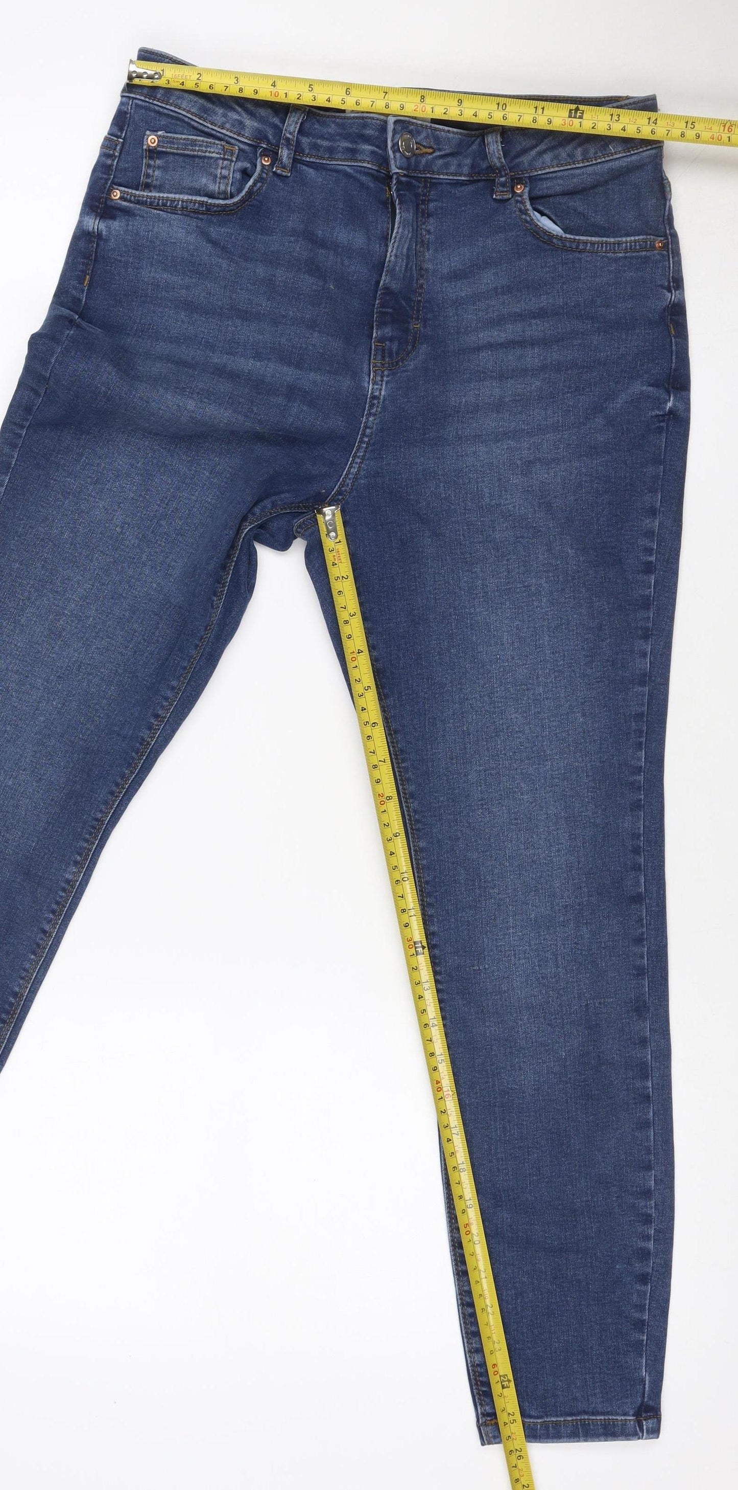 Primark Women’s Blue Straight Stretch Jeans UK 14 Mid Rise
