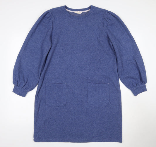 White Stuff Women Blue UK 14 Jumper Dress Puff Sleeves Pockets