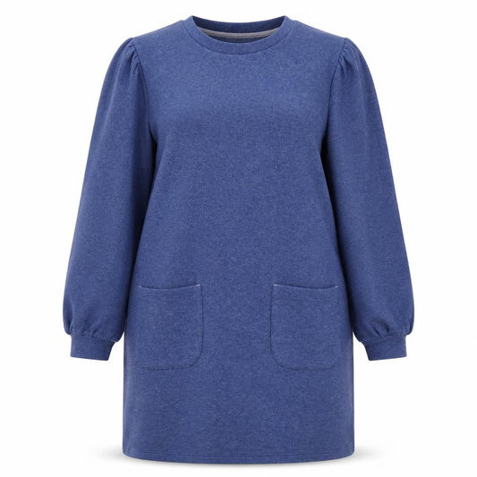 White Stuff Women Blue UK 14 Jumper Dress Puff Sleeves Pockets